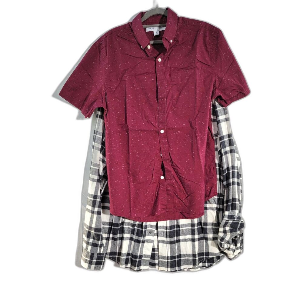 Bundle of 2 Slim-Fit Built-In Flex Everyday Plaid & Red Shirt Men's Size M